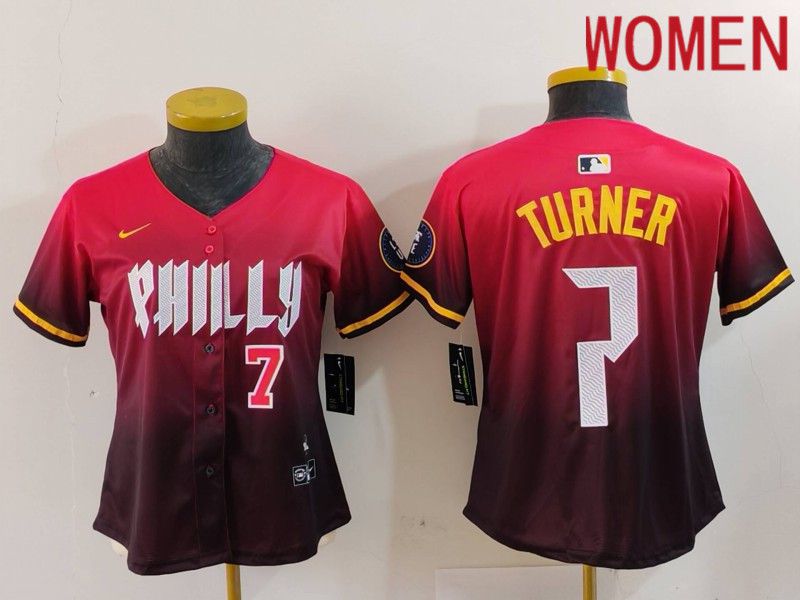 Women Philadelphia Phillies #7 Turner Red City Edition 2024 Nike MLB Jersey style 2